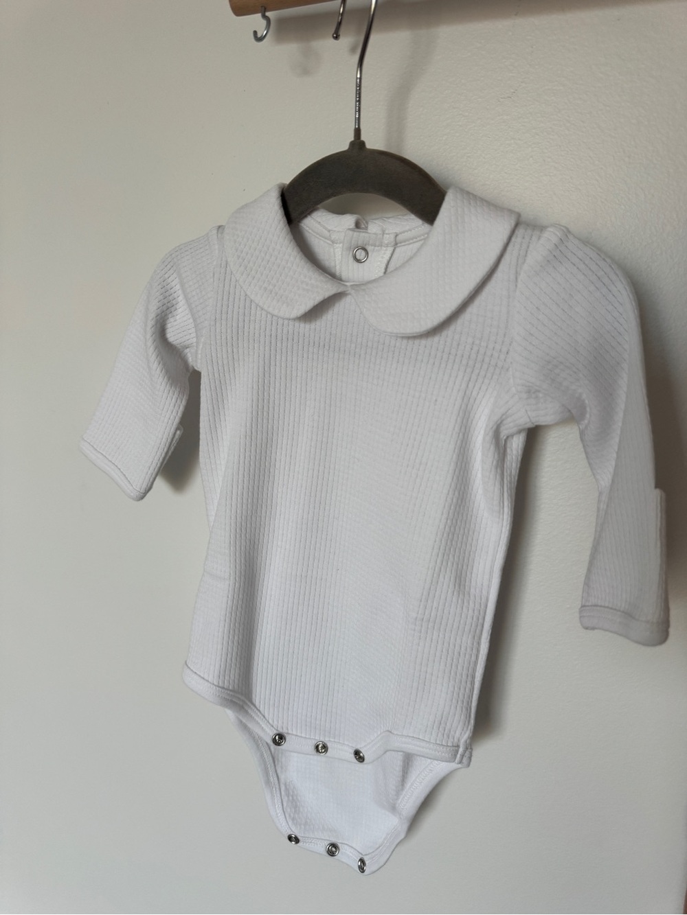 White Long-Sleeve Baby Bodysuit with Peter Pan Collar